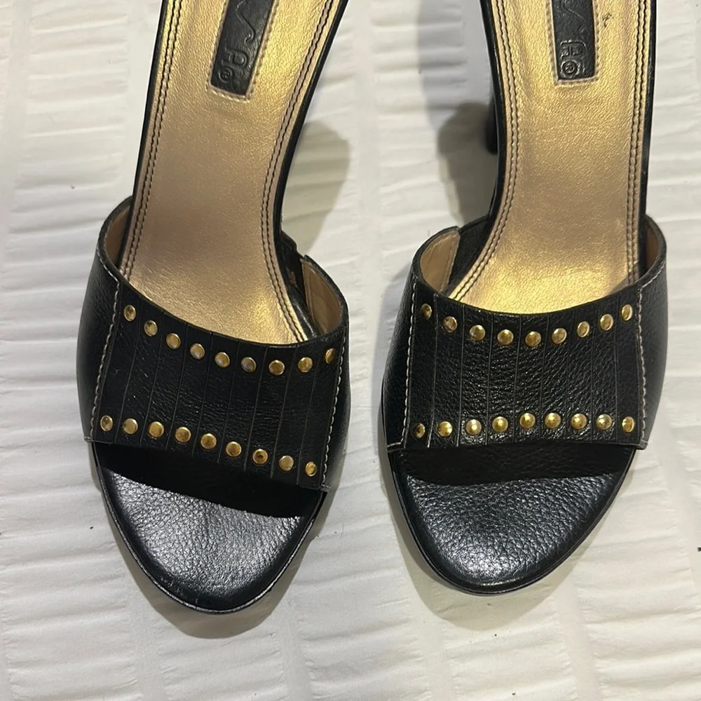 Unisa Black Studded High Heel Slide Sandals